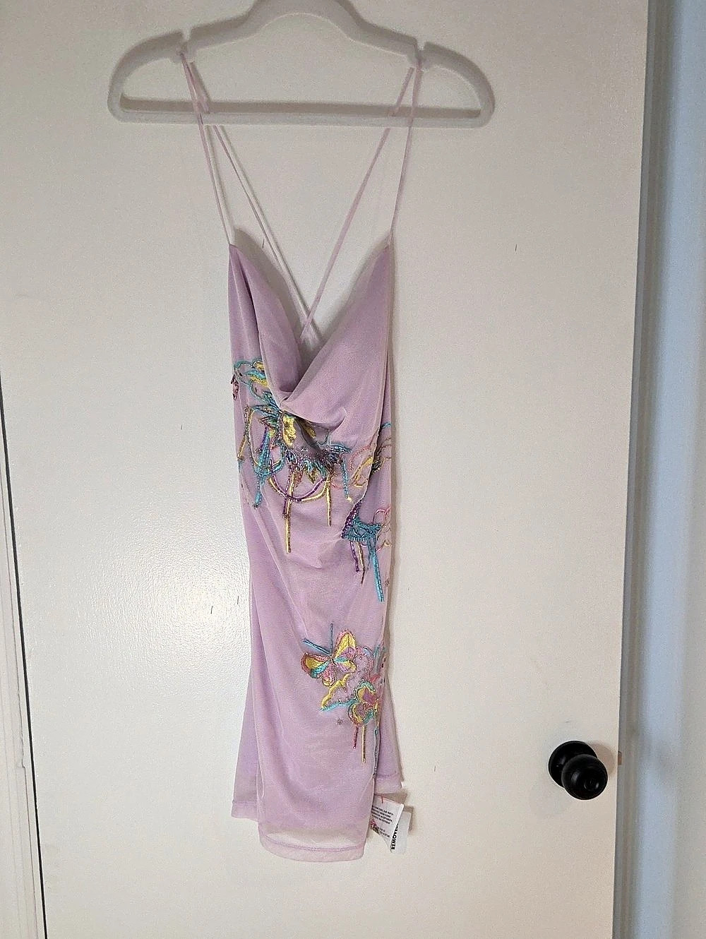 ASOS DESIGN strappy mini dress with butterfly embroidery in lilac